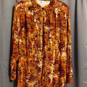 3 Piece Maggie Sweet Pantsuit Autumn Floral Button-Up Blouse, Tank And Pants.